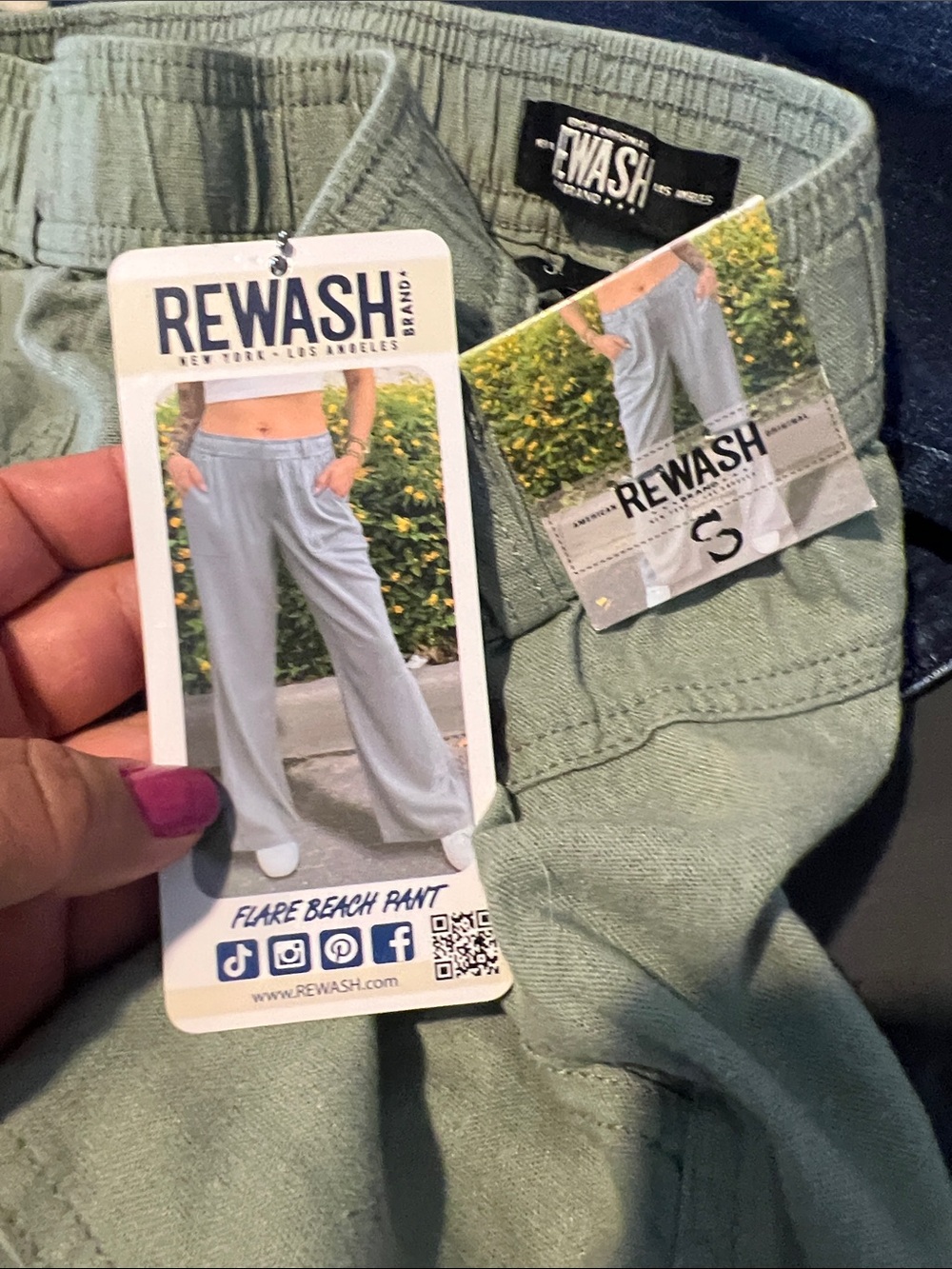 Rewash Sage Green Relaxed Wide-Leg Pants - Picture 6 of 6